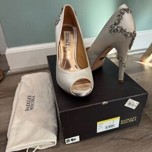 Badgley Mischka Fidel Satin Crystal Embellishments Pumps